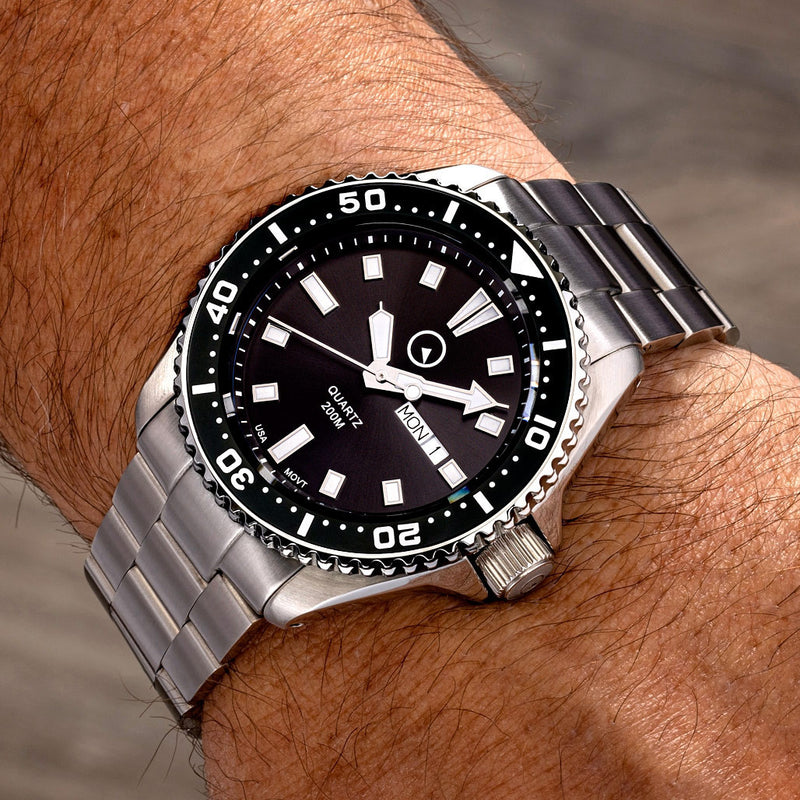 Islander USA Assembled Quartz Dive Watch with Black Dial #ISL-100- Wrist