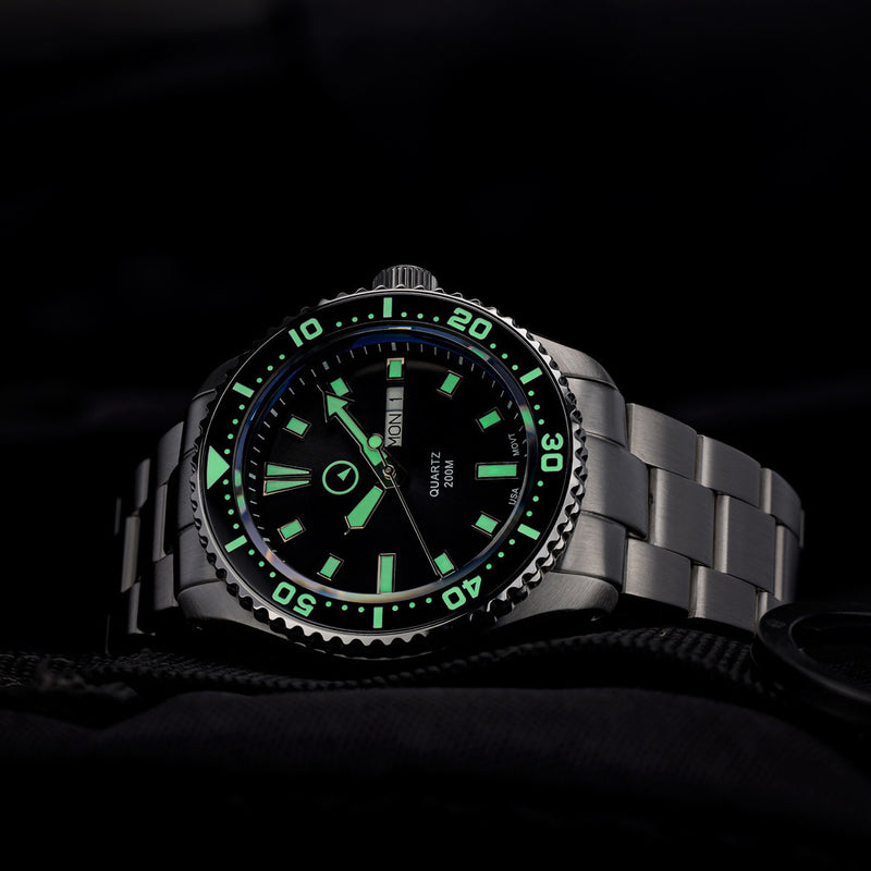 Islander USA Assembled Quartz Dive Watch with Black Dial #ISL-100- Lume
