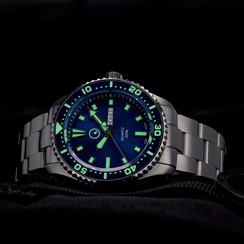 Islander USA Assembled Quartz Dive Watch with Blue Dial #ISL-101 Lume
