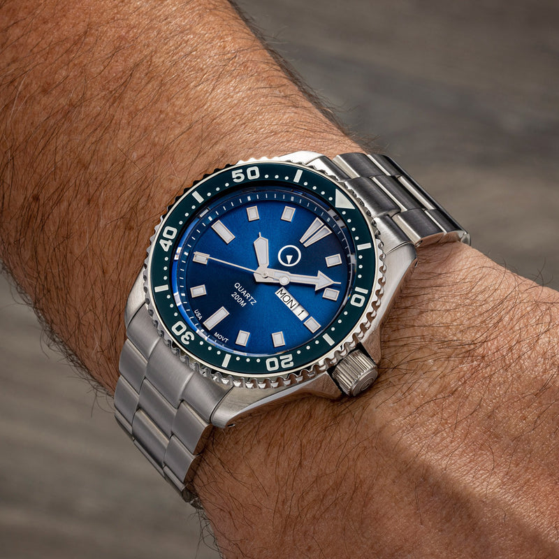 Islander USA Assembled Quartz Dive Watch with Blue Dial #ISL-101 Wrist