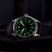 Islander 39mm Automatic Pilot watch with Black Dial and Sapphire Crystal #ISL-102 lume