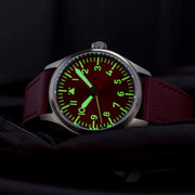Islander 39mm Automatic Pilot watch with Maroon Dial and Sapphire Crystal #ISL-103 lume