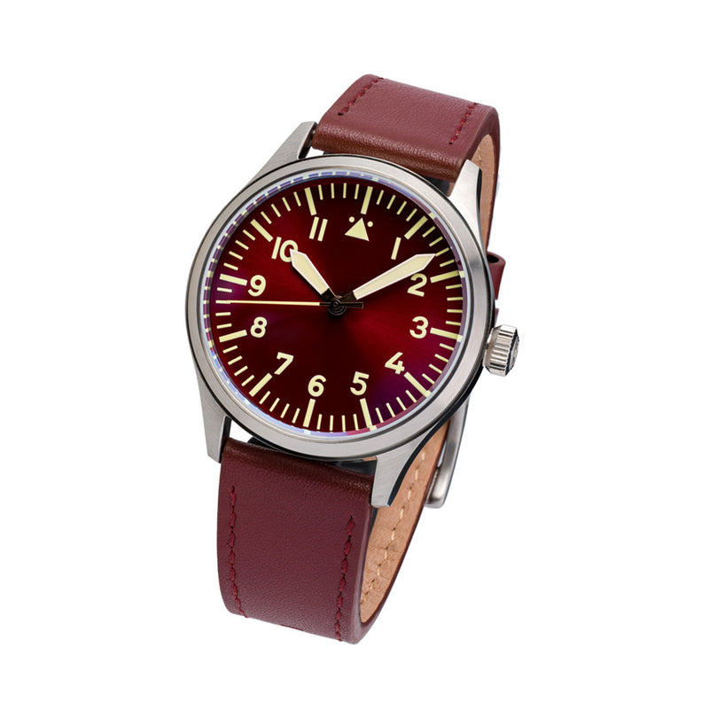 Islander 39mm Automatic Pilot watch with Maroon Dial and Sapphire Crystal #ISL-103 tilt