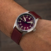 Islander 39mm Automatic Pilot watch with Maroon Dial and Sapphire Crystal #ISL-103 wrist