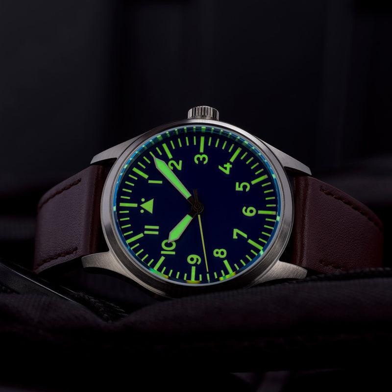 Islander 39mm Automatic Pilot watch with Blue Dial and Sapphire Crystal #ISL-104 lume