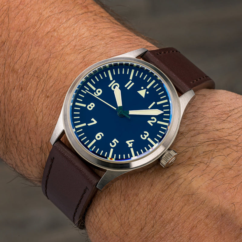 Islander 39mm Automatic Pilot watch with Blue Dial and Sapphire Crystal #ISL-104 wrist