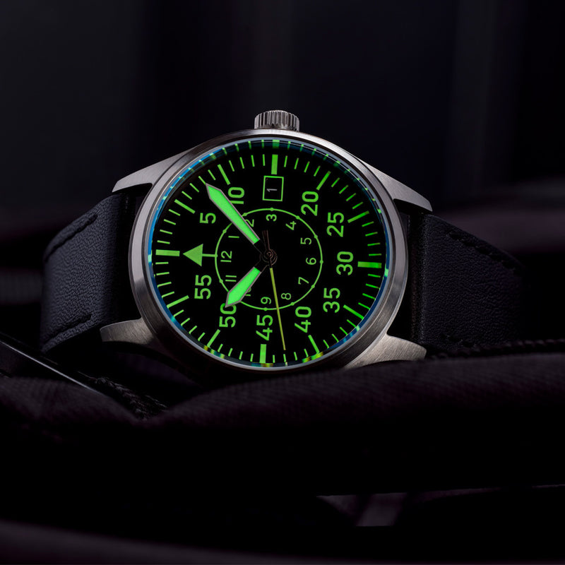 Islander 39mm Automatic Pilot watch with Black Dial and Sapphire Crystal #ISL-108 lume