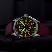 Islander 39mm Automatic Pilot watch with Maroon Dial and Sapphire Crystal #ISL-109 lume