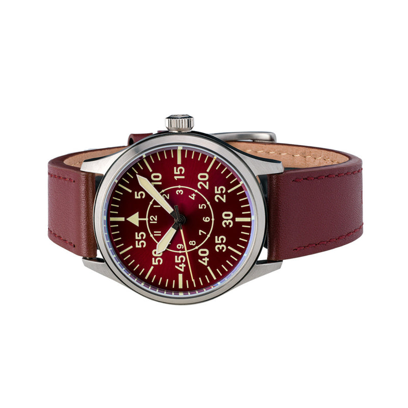Islander 39mm Automatic Pilot watch with Maroon Dial and Sapphire Crystal #ISL-109 side