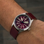 Islander 39mm Automatic Pilot watch with Maroon Dial and Sapphire Crystal #ISL-109 wrist