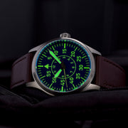 Islander 39mm Automatic Pilot watch with Blue Dial and Sapphire Crystal #ISL-110 lume