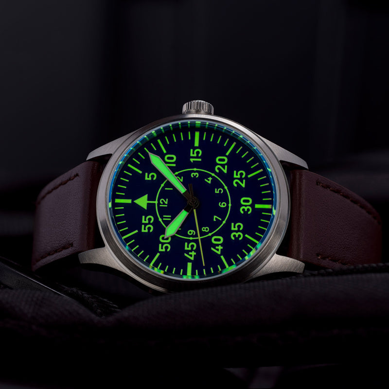 Islander 39mm Automatic Pilot watch with Blue Dial and Sapphire Crystal #ISL-110 lume