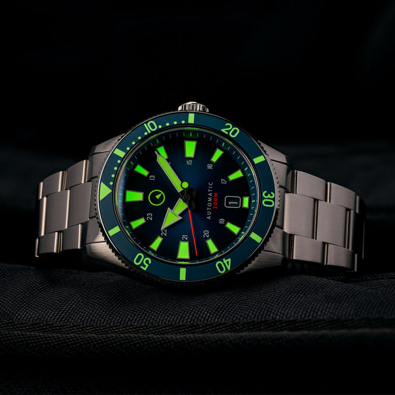 Islander Southold 42mm Automatic Dive Watch with Blue Ombre Dial #ISL-115 lume
