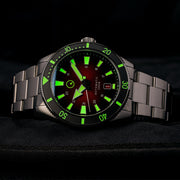 Islander Southold 42mm Automatic Dive Watch with Red Ombre Dial #ISL-116 lume