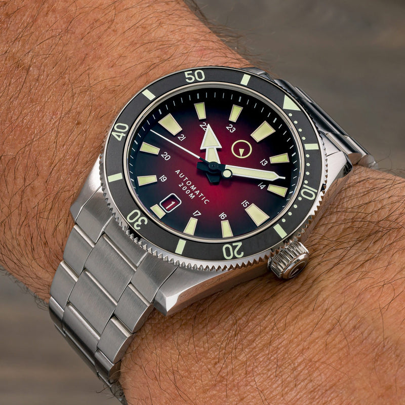 Islander Southold 42mm Automatic Dive Watch with Red Ombre Dial #ISL-116 wrist