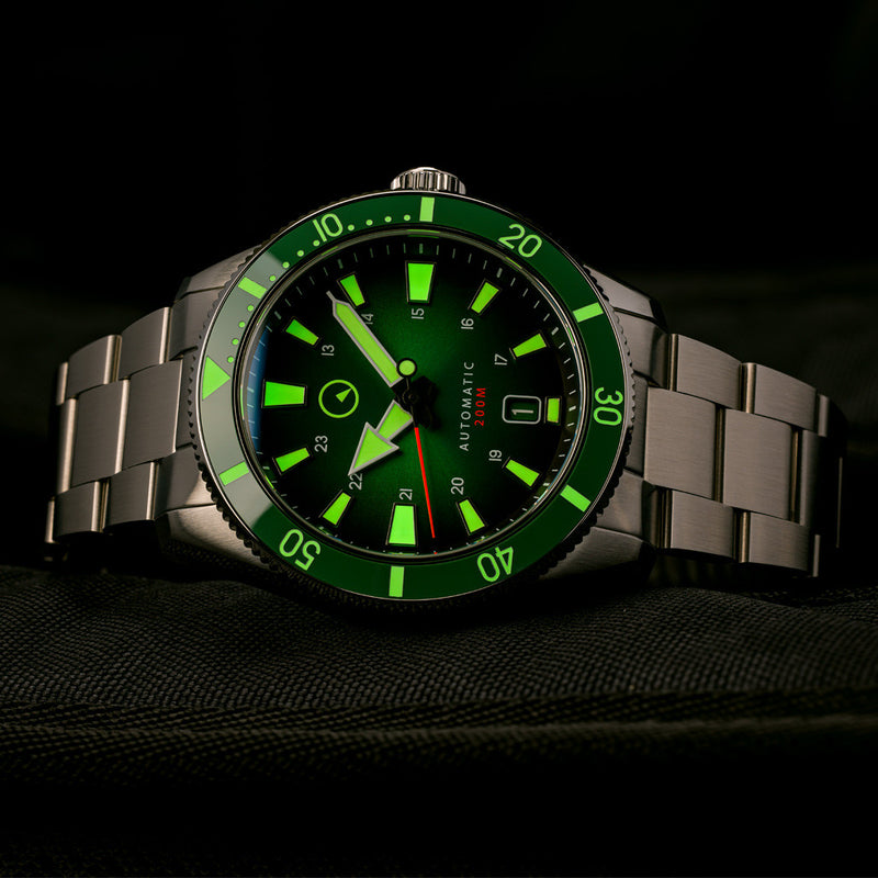 Islander Southold 42mm Automatic Dive Watch with Green Ombre Dial #ISL-117 lume