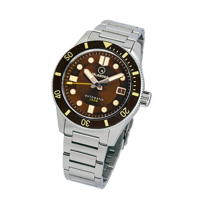 Islander Bayport 40mm Automatic Dive Watch with Brown Dial #ISL-121 tilt