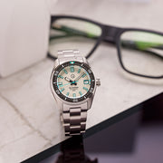Islander 38mm Automatic Dive Watch with Grey Waffle Dial and Blue Accents #ISL-125 Lifestyle