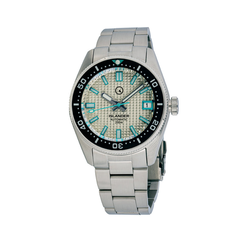 Islander 38mm Automatic Dive Watch with Grey Waffle Dial and Blue Accents #ISL-125