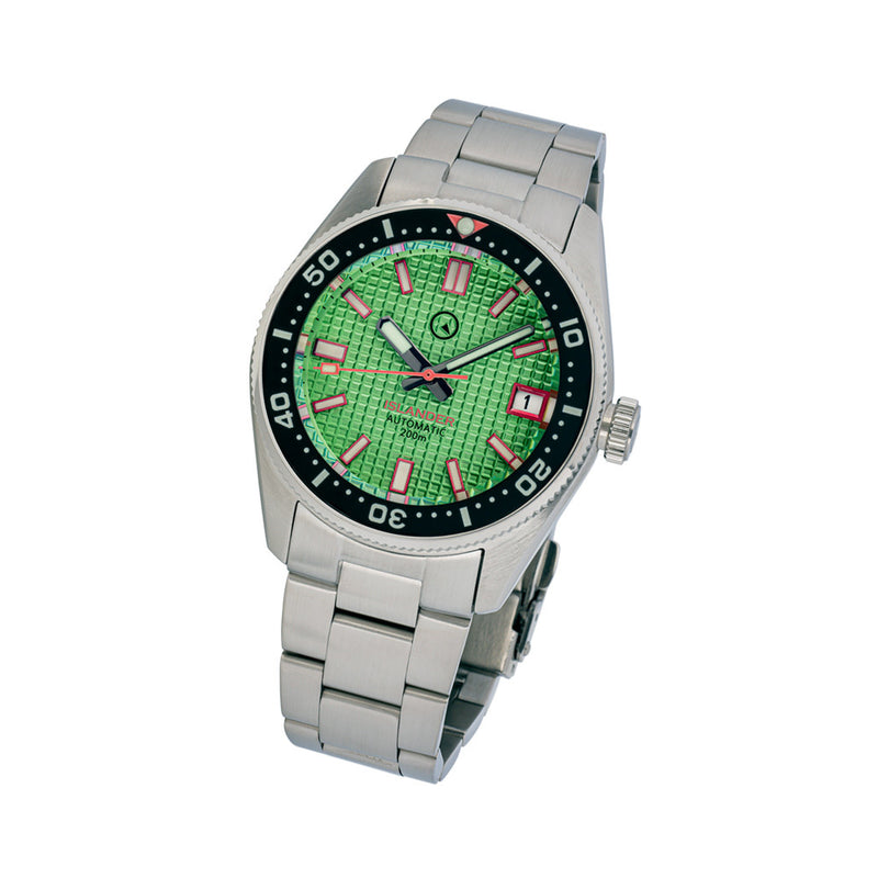 Islander 38mm Automatic Dive Watch with Green Waffle Dial and Red Accents #ISL-126 Tilt