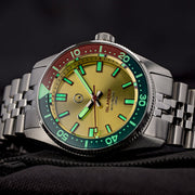 Islander 38mm Automatic Dive Watch with Sunburst Gold Dial and Maroon Accents #ISL-127