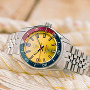 Islander 38mm Automatic Dive Watch with Sunburst Gold Dial and Maroon Accents #ISL-127