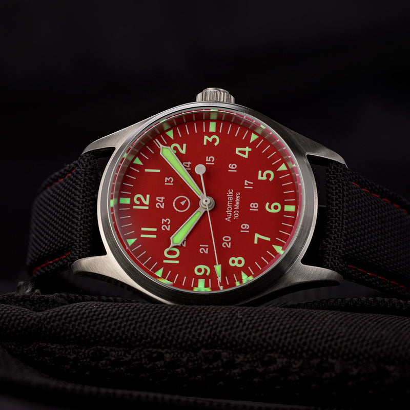 Islander Automatic Field Watch with Red Dial ISL-128 Lume