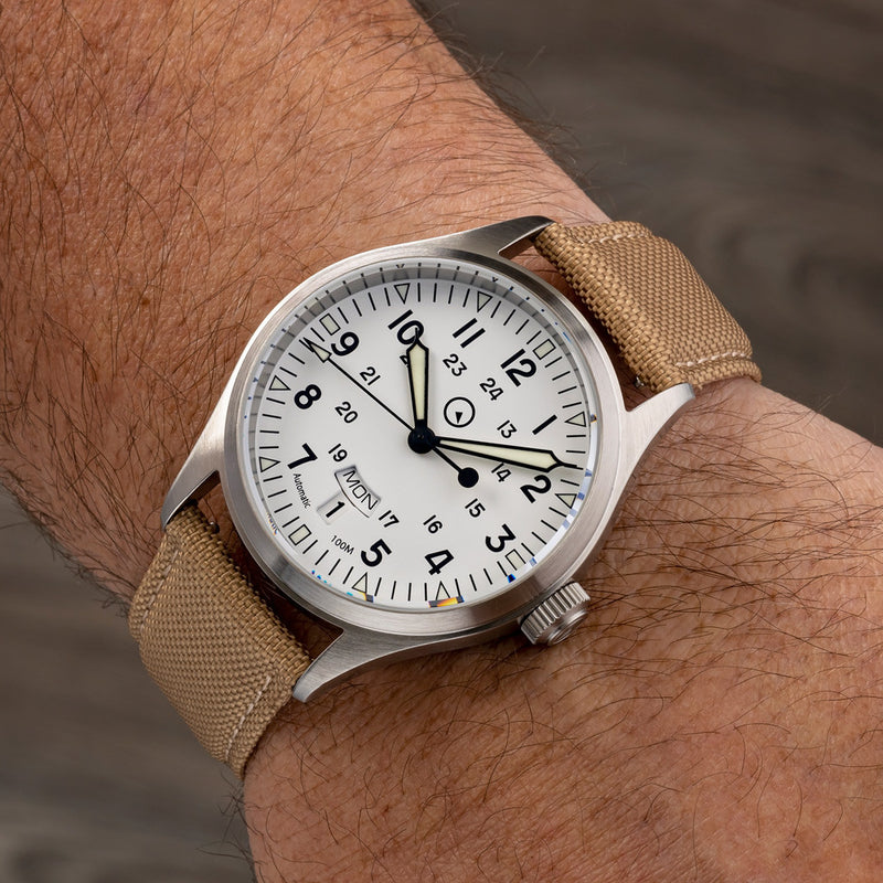 Islander ISL-129 "DAY-T" Automatic Field Watch with White Dial and Day-Date Wrist