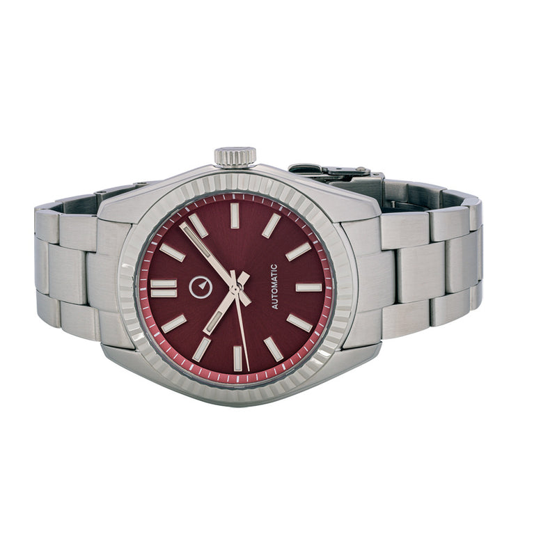 Islander Hi-Beat Automatic Dress Watch with Sunburst Cherry Red Dial Side