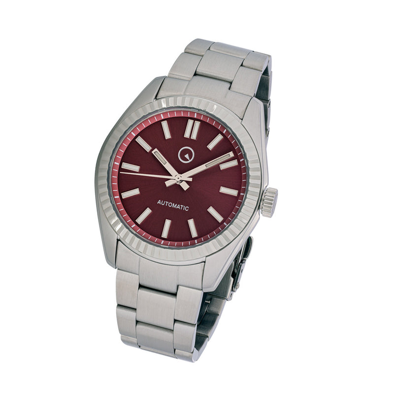 Islander Hi-Beat Automatic Dress Watch with Sunburst Cherry Red Dial Tilt