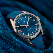 Islander Automatic Watch with Sunburst Blue Dial and Red Accents #ISL-134 Life