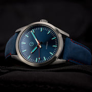 Islander Automatic Watch with Sunburst Blue Dial and Red Accents #ISL-134 Lume