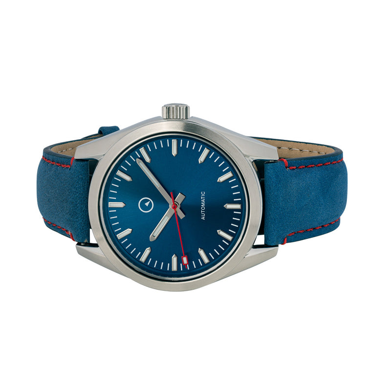 Islander Automatic Watch with Sunburst Blue Dial and Red Accents #ISL-134 Side