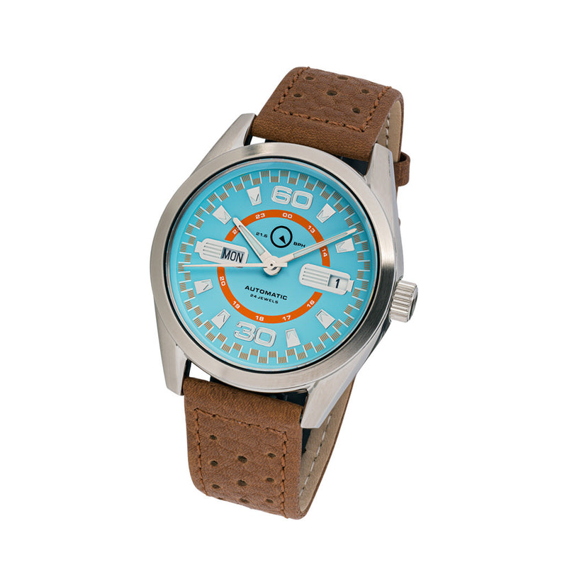 Islander Automatic Sport Watch with Blue and Orange Dial #ISL-136 tilt