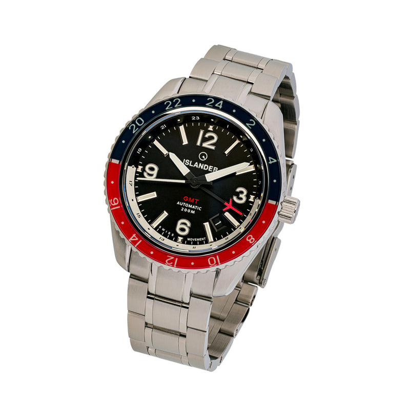 Islander Republic Swiss Automatic GMT Watch with Black Dial #ISL-138 tilt