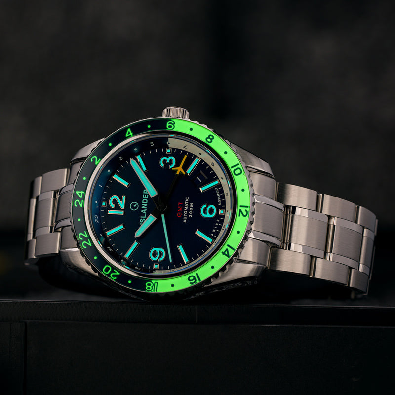 Islander Republic Swiss Automatic GMT Watch with Blue Dial #ISL-139 lume