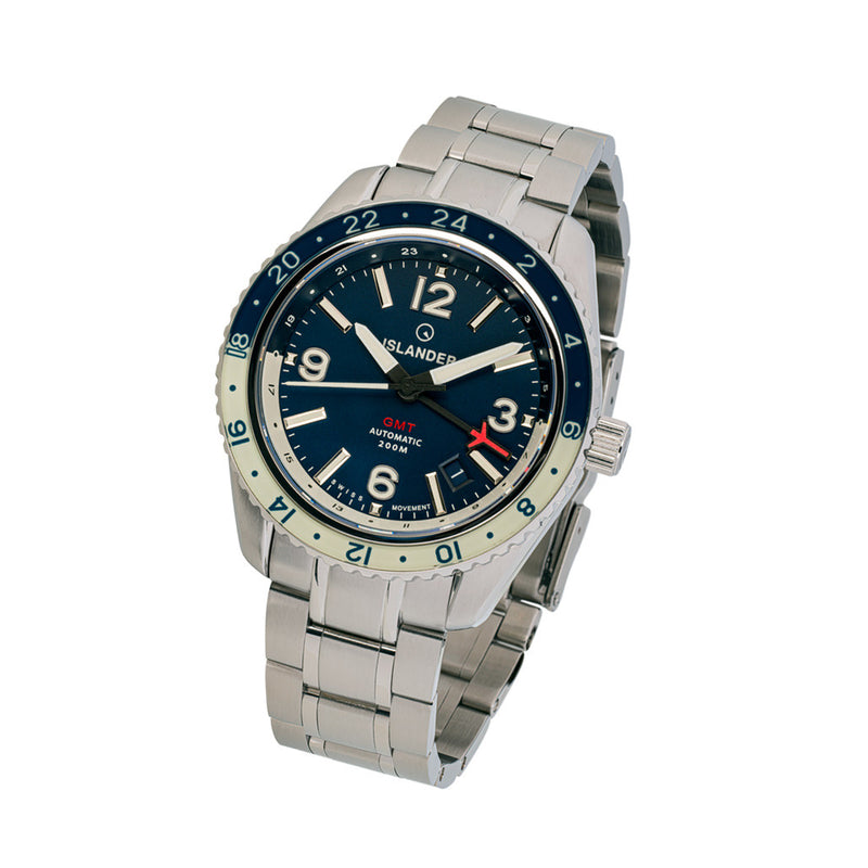 Islander Republic Swiss Automatic GMT Watch with Blue Dial #ISL-139 tilt