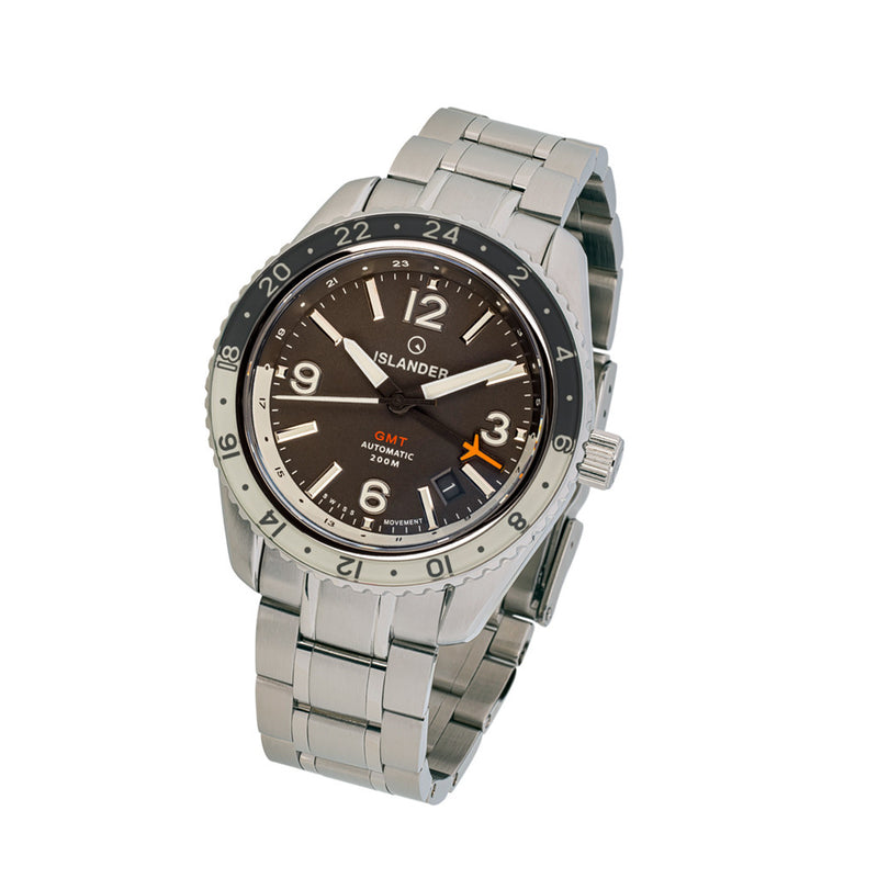 Islander Republic Swiss Automatic GMT Watch with Grey Dial #ISL-140 tilt