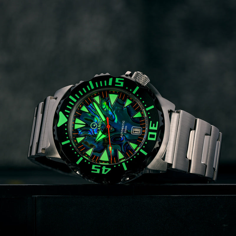 Islander Abalone Dial Automatic Dive Watch with DLC Bezel #ISL-141 lume