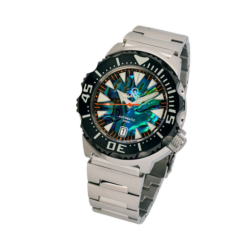 Islander Abalone Dial Automatic Dive Watch with DLC Bezel #ISL-141 tilt