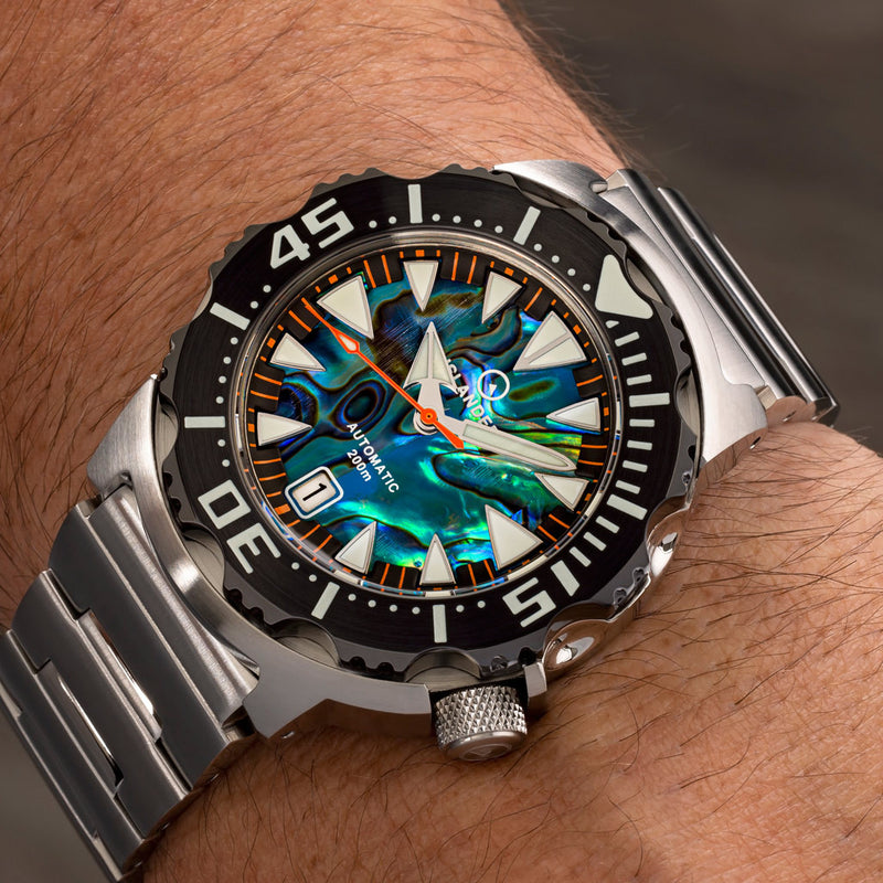 Islander Abalone Dial Automatic Dive Watch with DLC Bezel #ISL-141 wrist