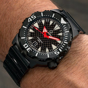 Islander Carbon Fiber Dial Automatic Dive Watch with DLC Case and Bracelet #ISL-144 wrist