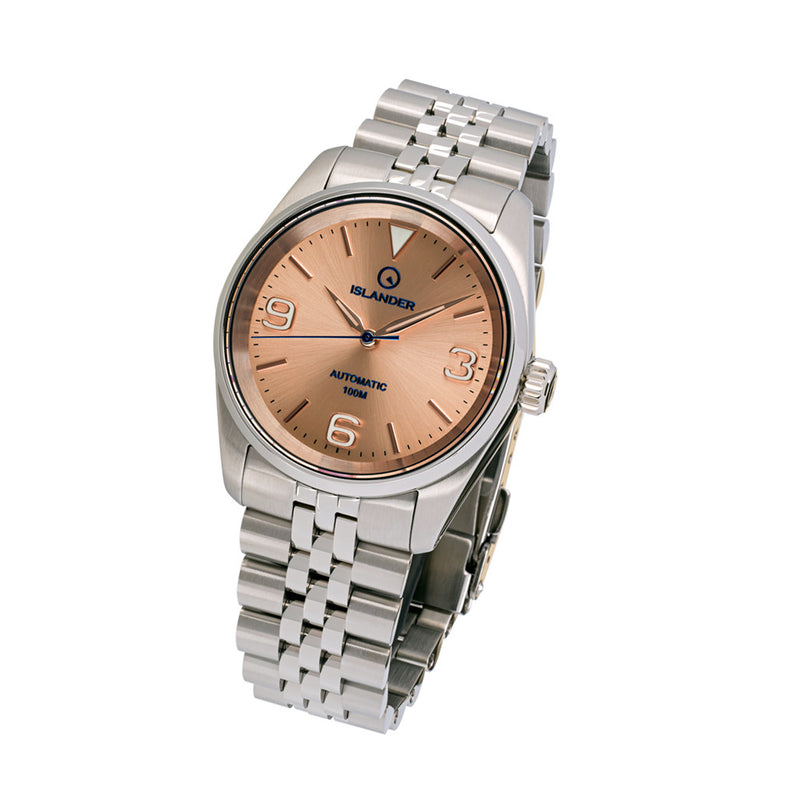 Islander Manhasset 36mm Automatic Watch with Rose Gold Dial #ISL-146 tilt