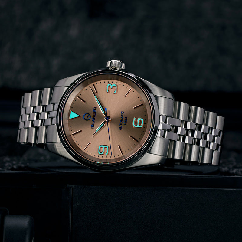 Islander Manhasset 36mm Automatic Watch with Rose Gold Dial #ISL-146 lume