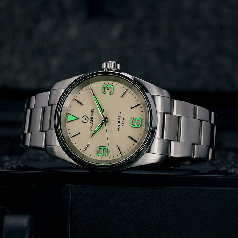 Islander Manhasset 36mm Automatic Watch with Cream Dial #ISL-147 lume
