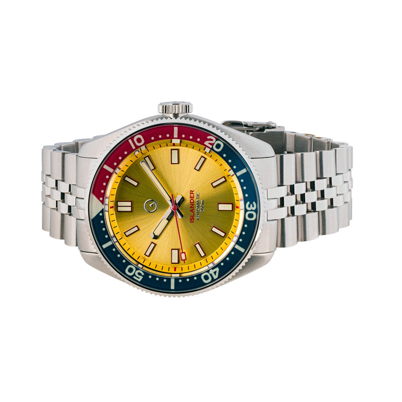 Islander 43mm Automatic Dive Watch with Sunburst Gold Dial and Maroon Accents #ISL-149 side