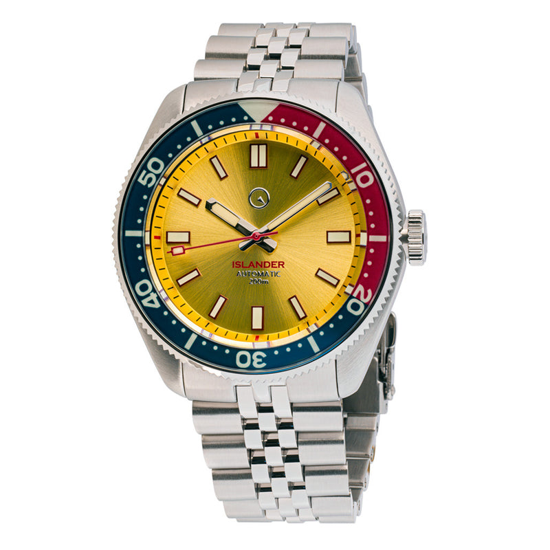 Islander 43mm Automatic Dive Watch with Sunburst Gold Dial and Maroon Accents #ISL-149 zoom
