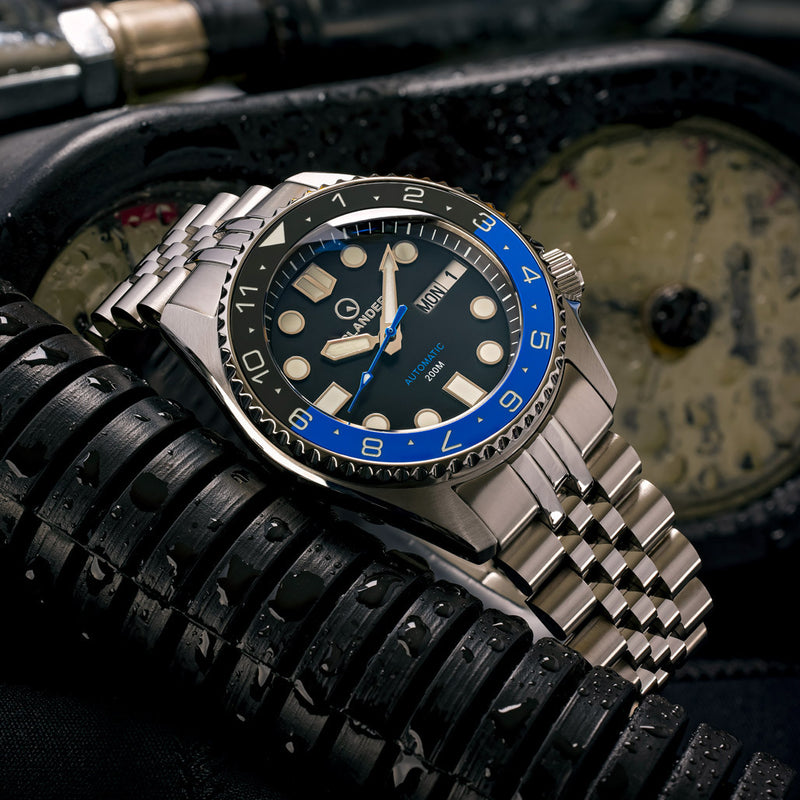 Islander 38mm Automatic "Batman" Dual Time Dive Watch #ISL-150 lifestyle