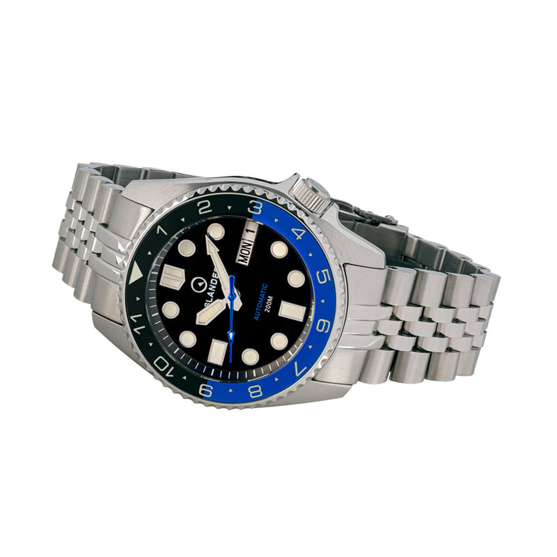 Islander 38mm Automatic "Batman" Dual Time Dive Watch #ISL-150 side