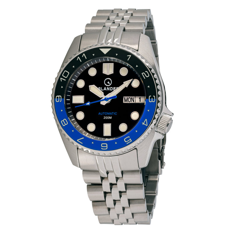 Islander 38mm Automatic "Batman" Dual Time Dive Watch #ISL-150 zoom